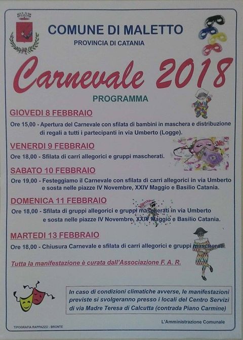 Carnevale 2018. Programma